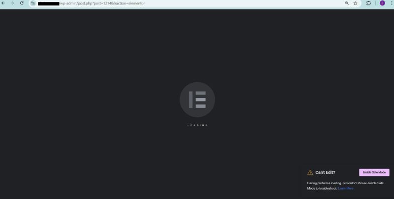 Elementor editor stuck on loading and preview redirecting to homepage